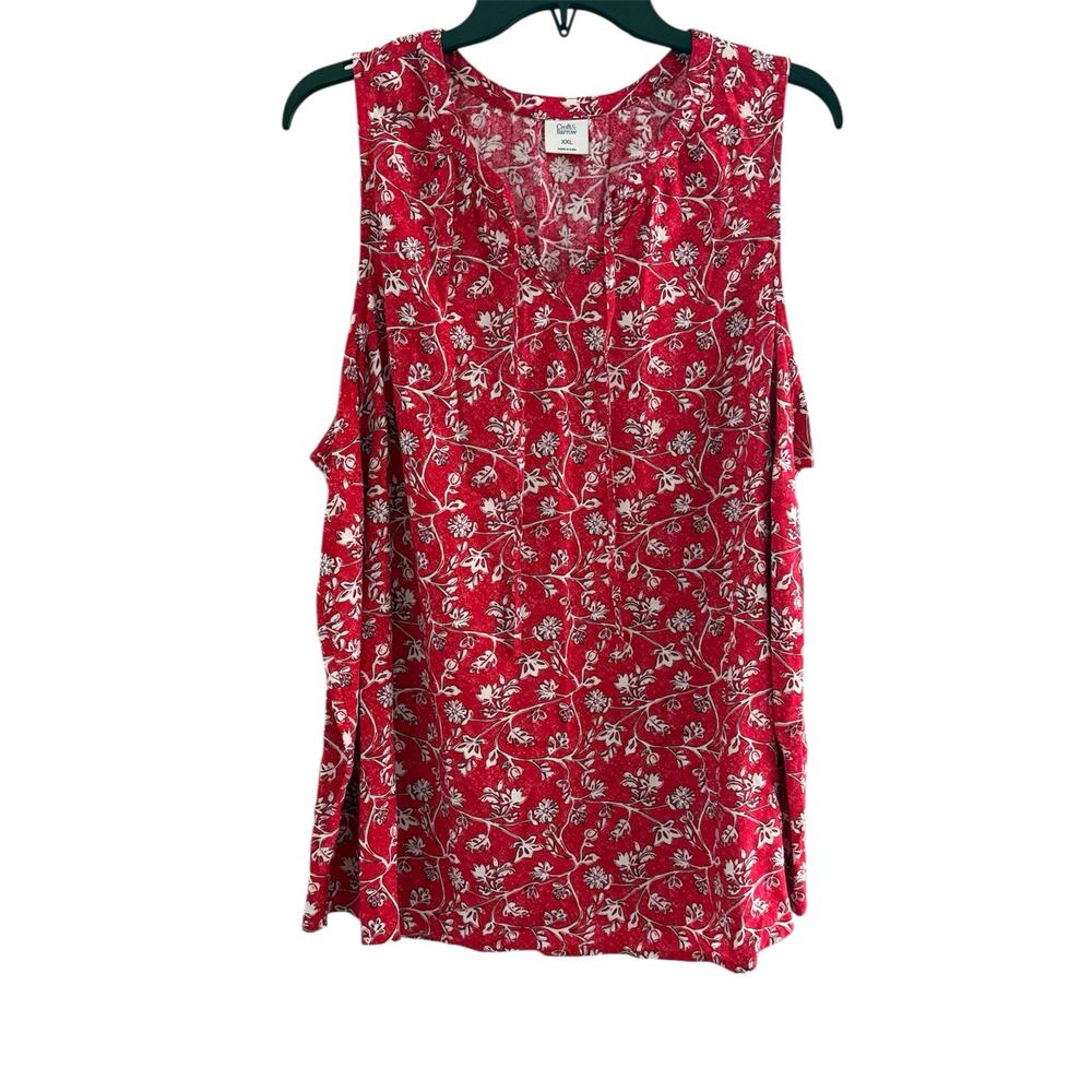 NWT Croft & Barrow Red Sketchy Floral Sleeveless Challis Blouse Women's Size XXL - Picture 2 of 6